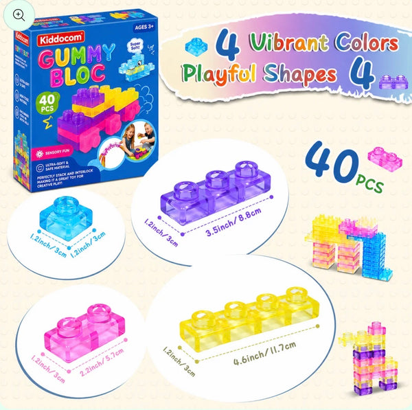 Gummy Blocks - 40pcs | Montessori, Sensory, Squishy and Stretchable
