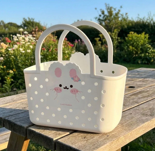 Cute Bunny Storage Basket for Kids | Plastic Tote Bag with Handle (Pack of 1)