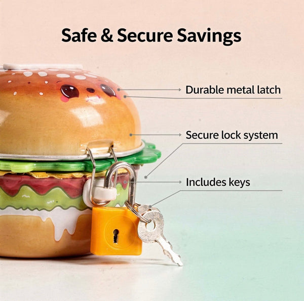 Cute Burger Shaped Metal Piggy Bank
