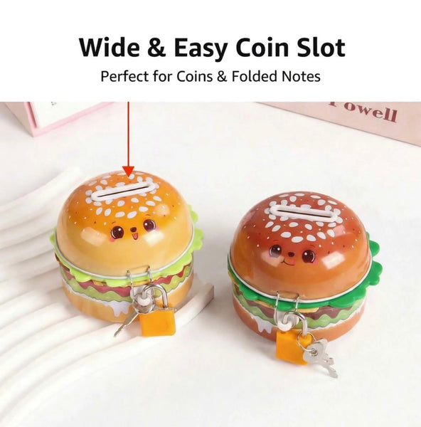 Cute Burger Shaped Metal Piggy Bank