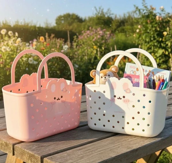Cute Bunny Storage Basket for Kids | Plastic Tote Bag with Handle (Pack of 1)