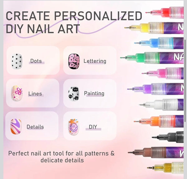 Nail Art Marker Pens Set of 12 Colors