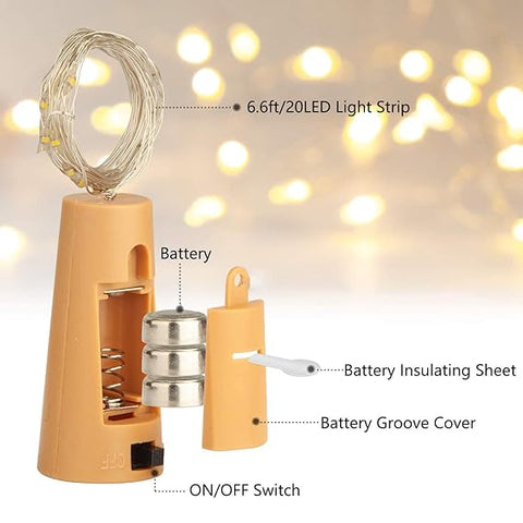 Copper Wire Bottle Cork Fairy LED String Lights - Battery Operated | Warm White