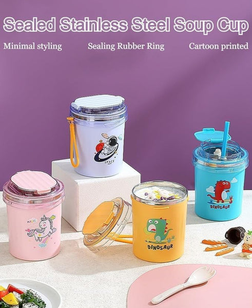 Stylish Insulated Vacuum Soup Jar with Spoon & Straw ( 1 pc )