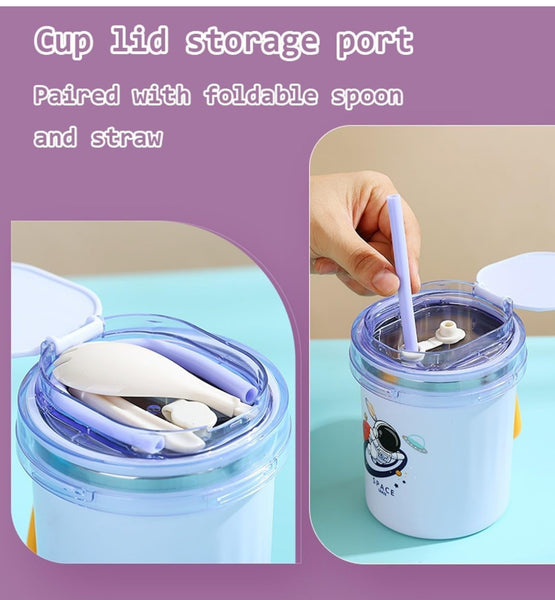 Stylish Insulated Vacuum Soup Jar with Spoon & Straw ( 1 pc )