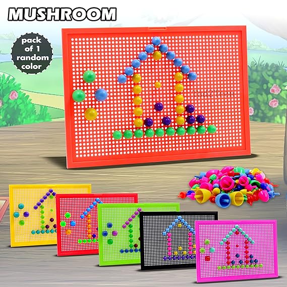 DIY Mushroom Nail Platter Pegboard Game for Kids | Knobs & Block Jigsaw Puzzle | Pack of 200+ Plastic Nails Block | Imagination & Creativity