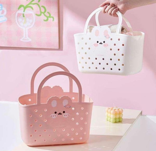 Cute Bunny Storage Basket for Kids | Plastic Tote Bag with Handle (Pack of 1)