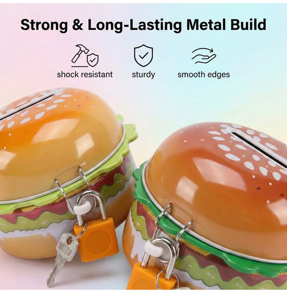 Cute Burger Shaped Metal Piggy Bank