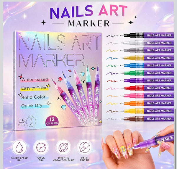 Nail Art Marker Pens Set of 12 Colors