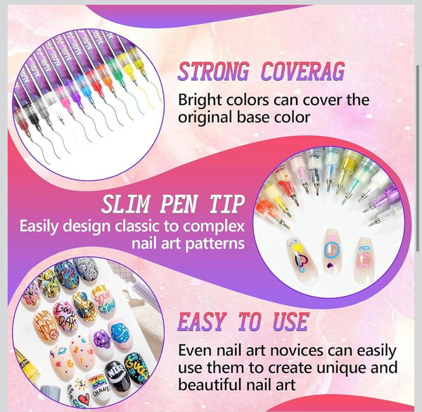 Nail Art Marker Pens Set of 12 Colors