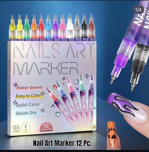 Nail Art Marker Pens Set of 12 Colors
